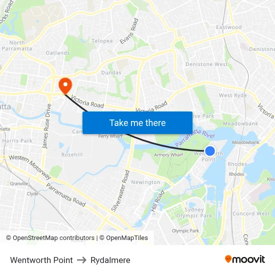 Wentworth Point to Rydalmere map