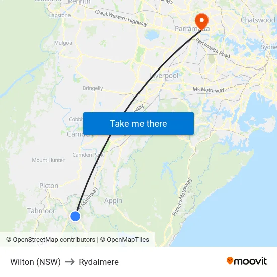 Wilton (NSW) to Rydalmere map