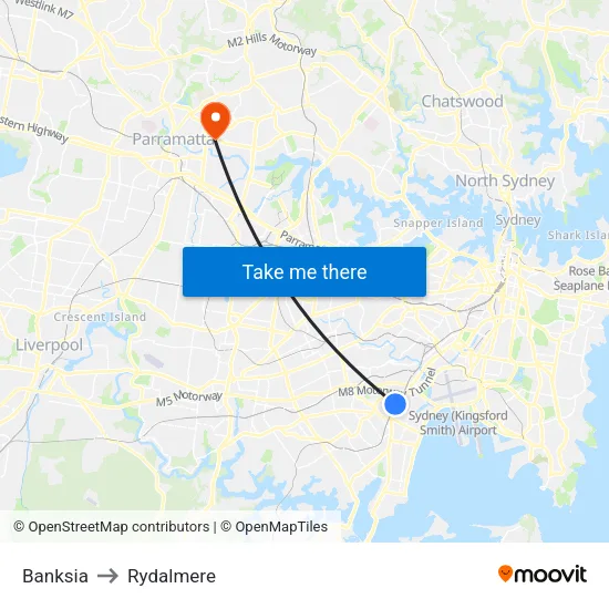 Banksia to Rydalmere map