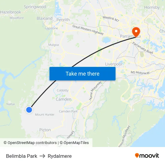 Belimbla Park to Rydalmere map