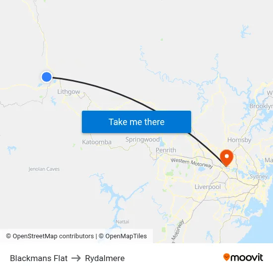 Blackmans Flat to Rydalmere map
