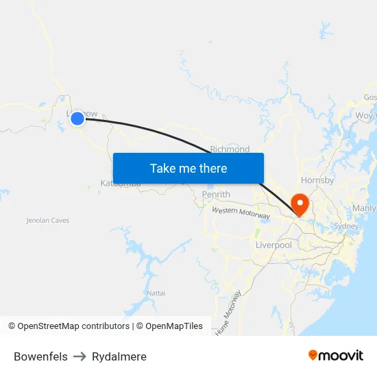 Bowenfels to Rydalmere map