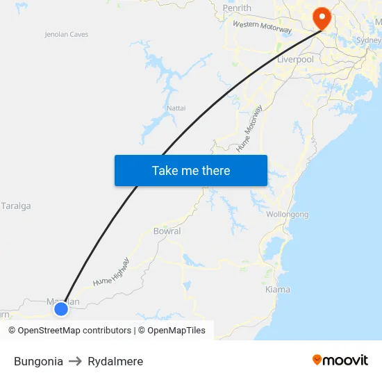 Bungonia to Rydalmere map