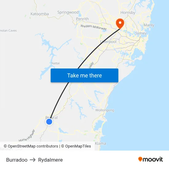 Burradoo to Rydalmere map