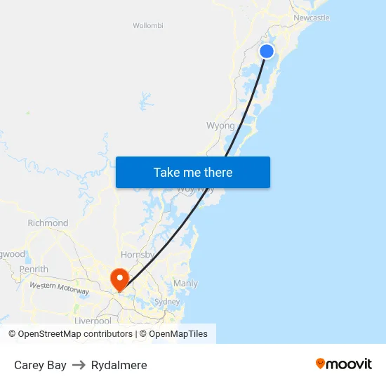 Carey Bay to Rydalmere map