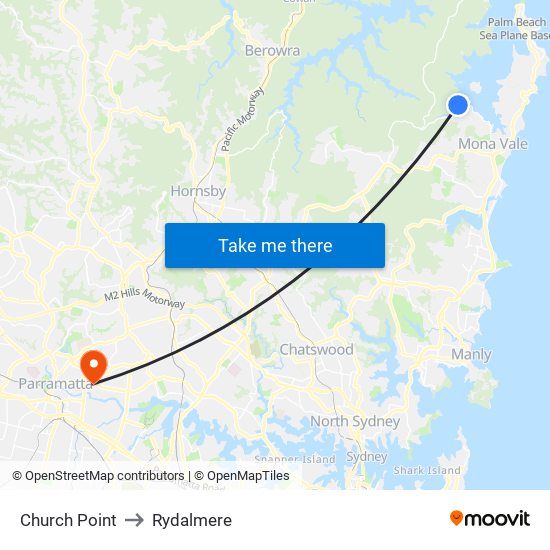 Church Point to Rydalmere map