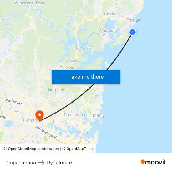 Copacabana to Rydalmere map