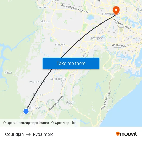 Couridjah to Rydalmere map