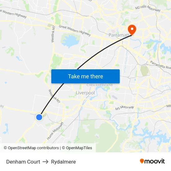 Denham Court to Rydalmere map