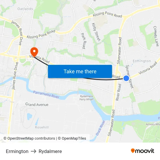 Ermington to Rydalmere map