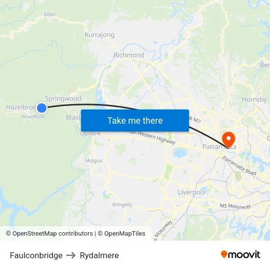 Faulconbridge to Rydalmere map