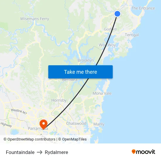 Fountaindale to Rydalmere map