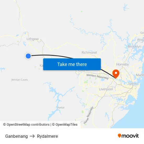 Ganbenang to Rydalmere map
