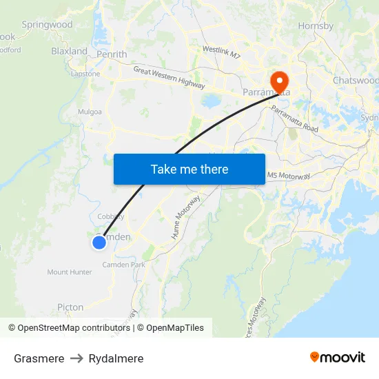 Grasmere to Rydalmere map