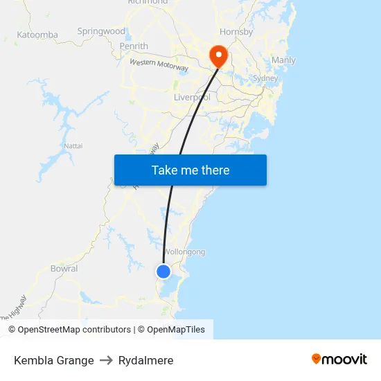 Kembla Grange to Rydalmere map