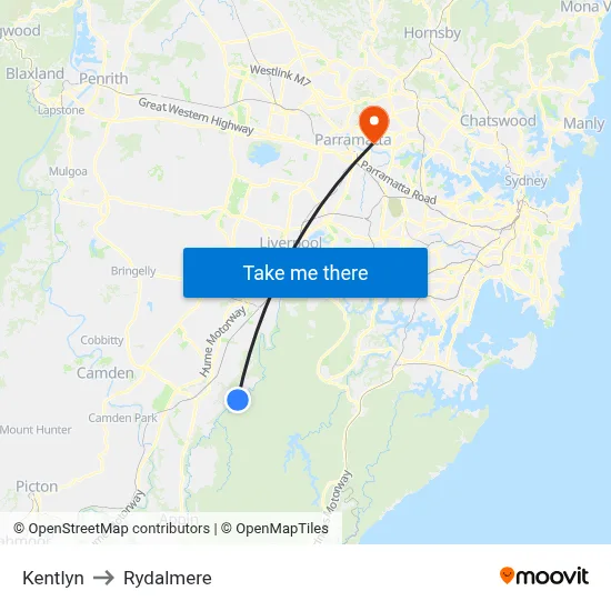 Kentlyn to Rydalmere map