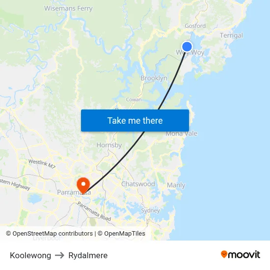 Koolewong to Rydalmere map