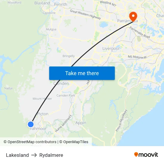 Lakesland to Rydalmere map