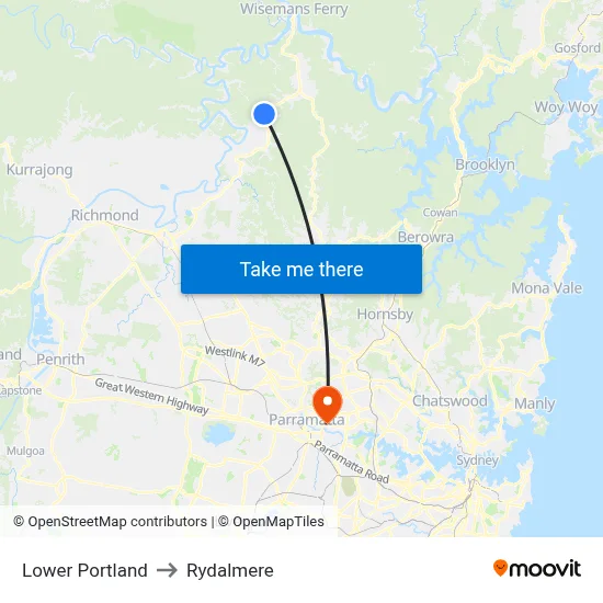 Lower Portland to Rydalmere map