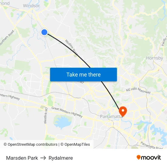 Marsden Park to Rydalmere map