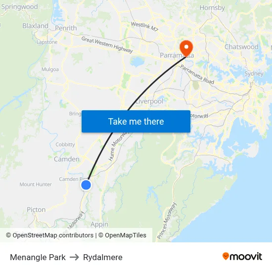 Menangle Park to Rydalmere map