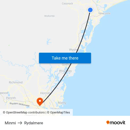 Minmi to Rydalmere map