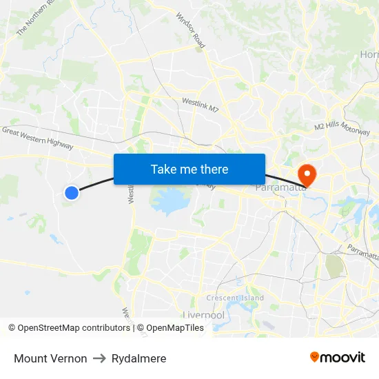 Mount Vernon to Rydalmere map
