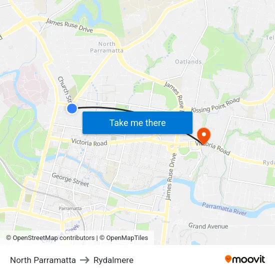 North Parramatta to Rydalmere map