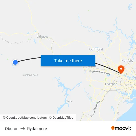 Oberon to Rydalmere map