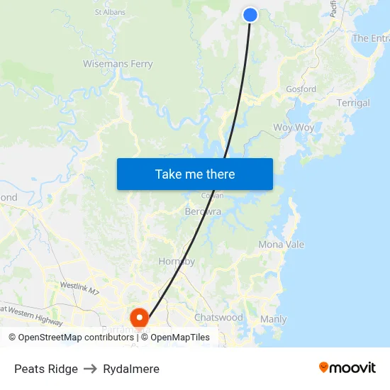 Peats Ridge to Rydalmere map