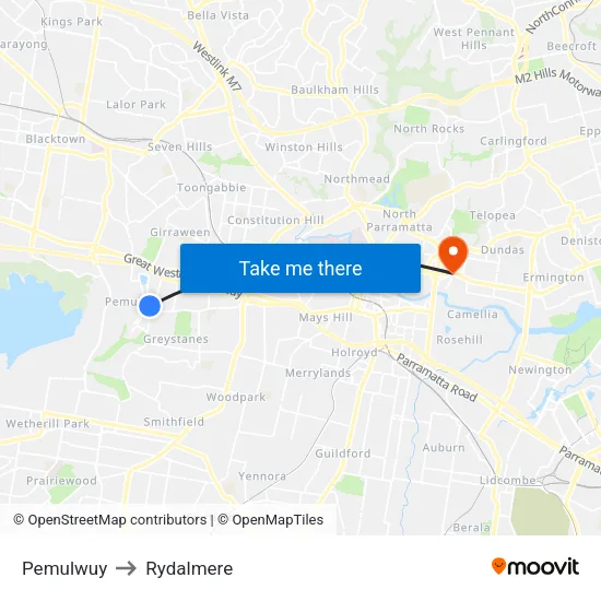 Pemulwuy to Rydalmere map