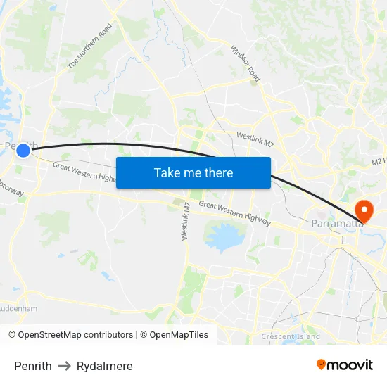 Penrith to Rydalmere map