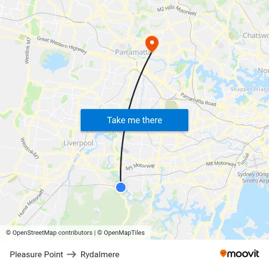 Pleasure Point to Rydalmere map