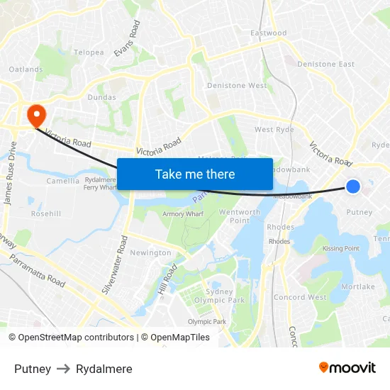 Putney to Rydalmere map