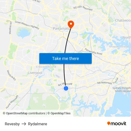 Revesby to Rydalmere map