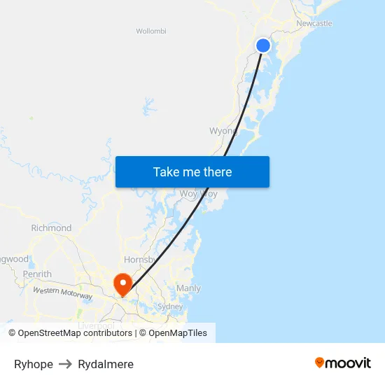 Ryhope to Rydalmere map