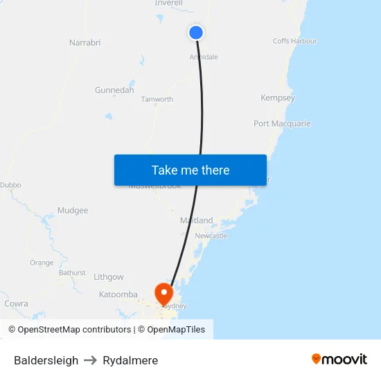 Baldersleigh to Rydalmere map