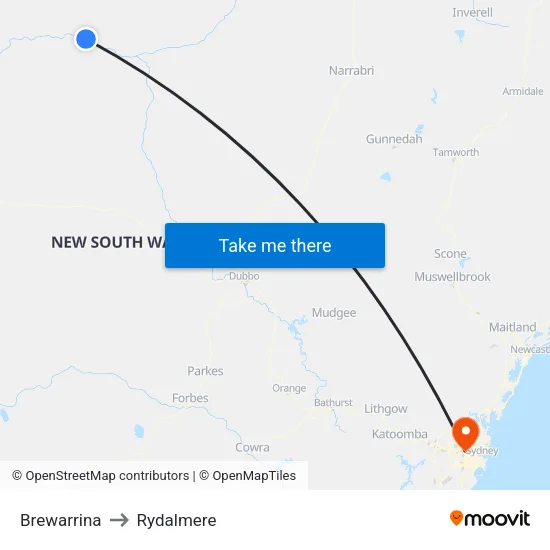 Brewarrina to Rydalmere map