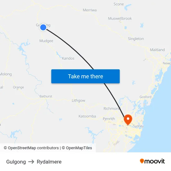 Gulgong to Rydalmere map
