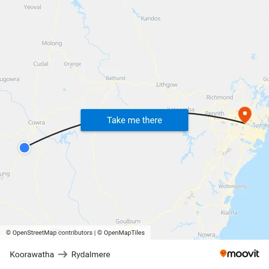 Koorawatha to Rydalmere map