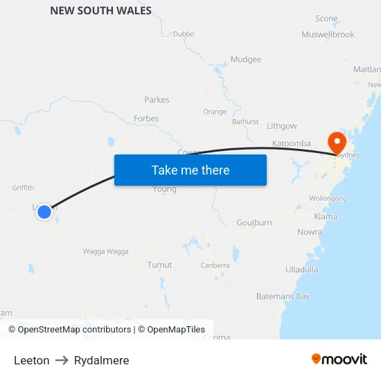 Leeton to Rydalmere map