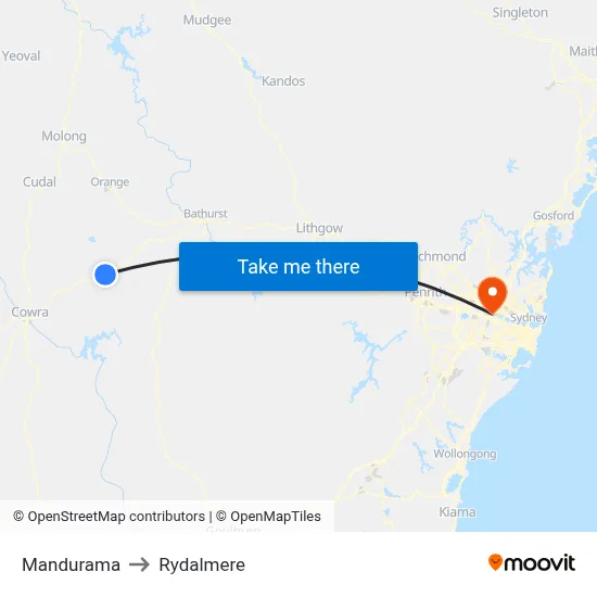 Mandurama to Rydalmere map