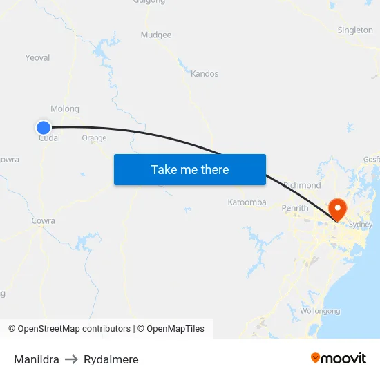 Manildra to Rydalmere map