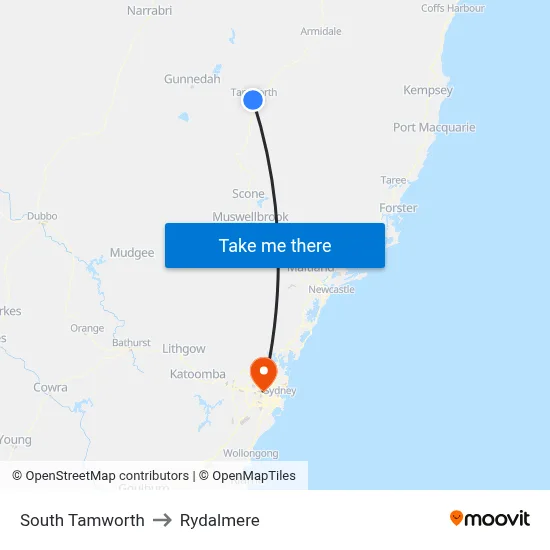 South Tamworth to Rydalmere map