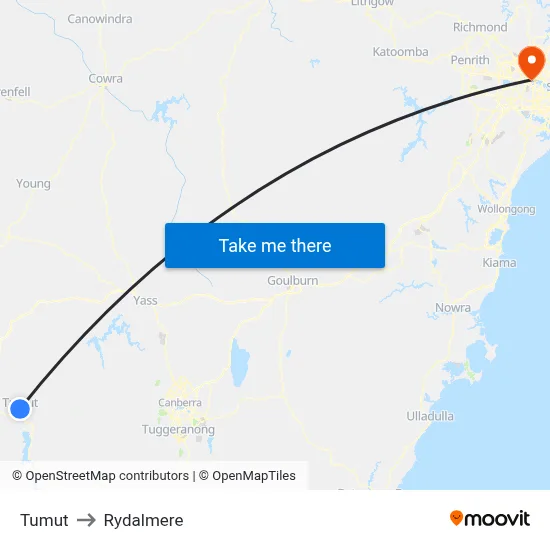Tumut to Rydalmere map