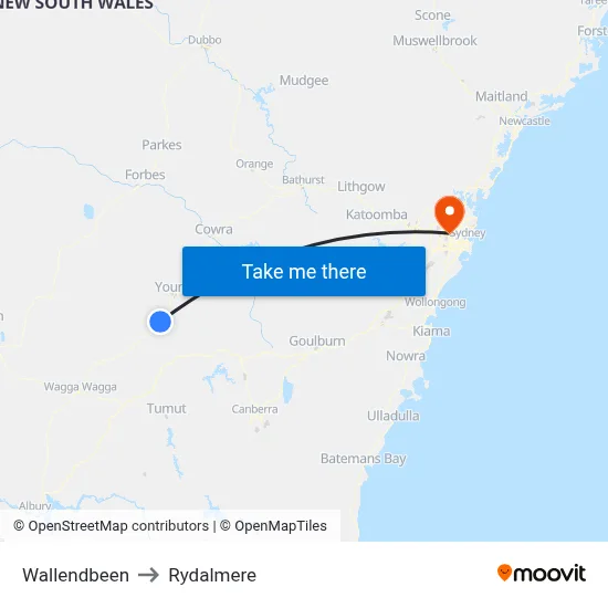 Wallendbeen to Rydalmere map