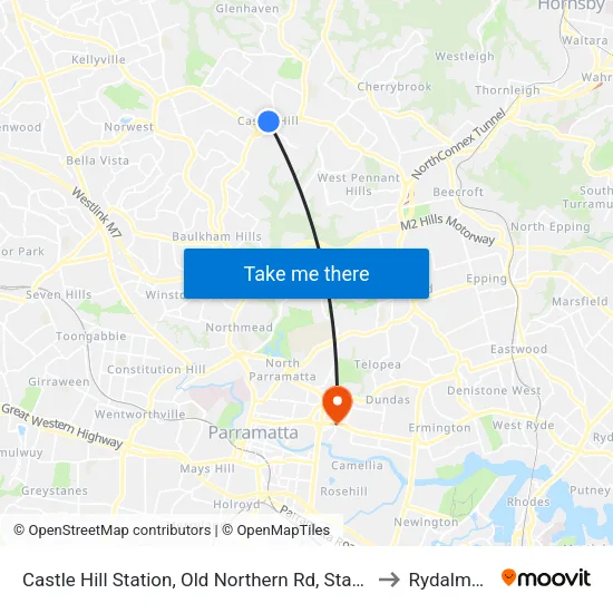 Castle Hill Station, Old Northern Rd, Stand A to Rydalmere map