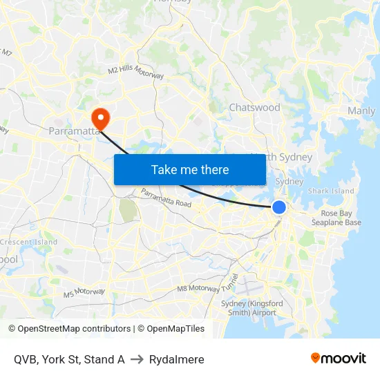 QVB, York St, Stand A to Rydalmere map