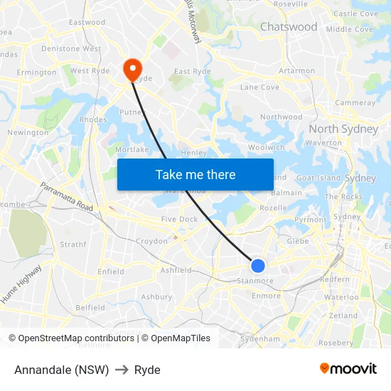 Annandale (NSW) to Ryde map