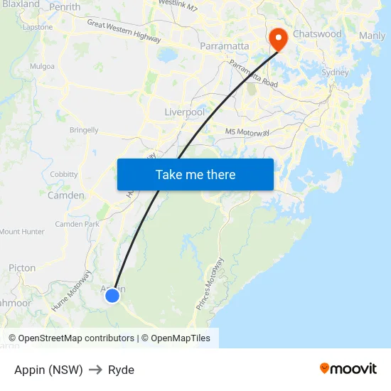 Appin (NSW) to Ryde map